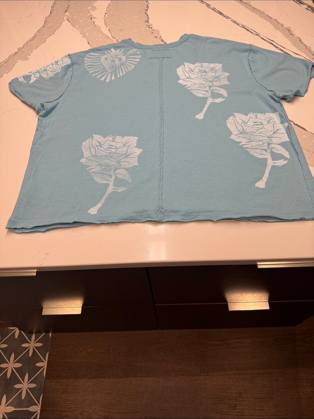 We The Free - Free People Blue Rose-Print Tee Never Worn SzXL Milagros - Picture 5 of 8